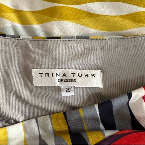 Trina Turk Mod Sheath Dress Sz 2 Multicolor Op Art Retro 60s - Picture 5 of 11